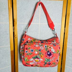 Vera Bradley Coral Floral Cotton Quilted‎ Carson Shoulder Bag Crossbody Purse